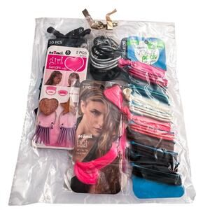 Huge Hair Accessory Lot Jasmine Ties Elastics Glitter Clips Pink Hair Extension